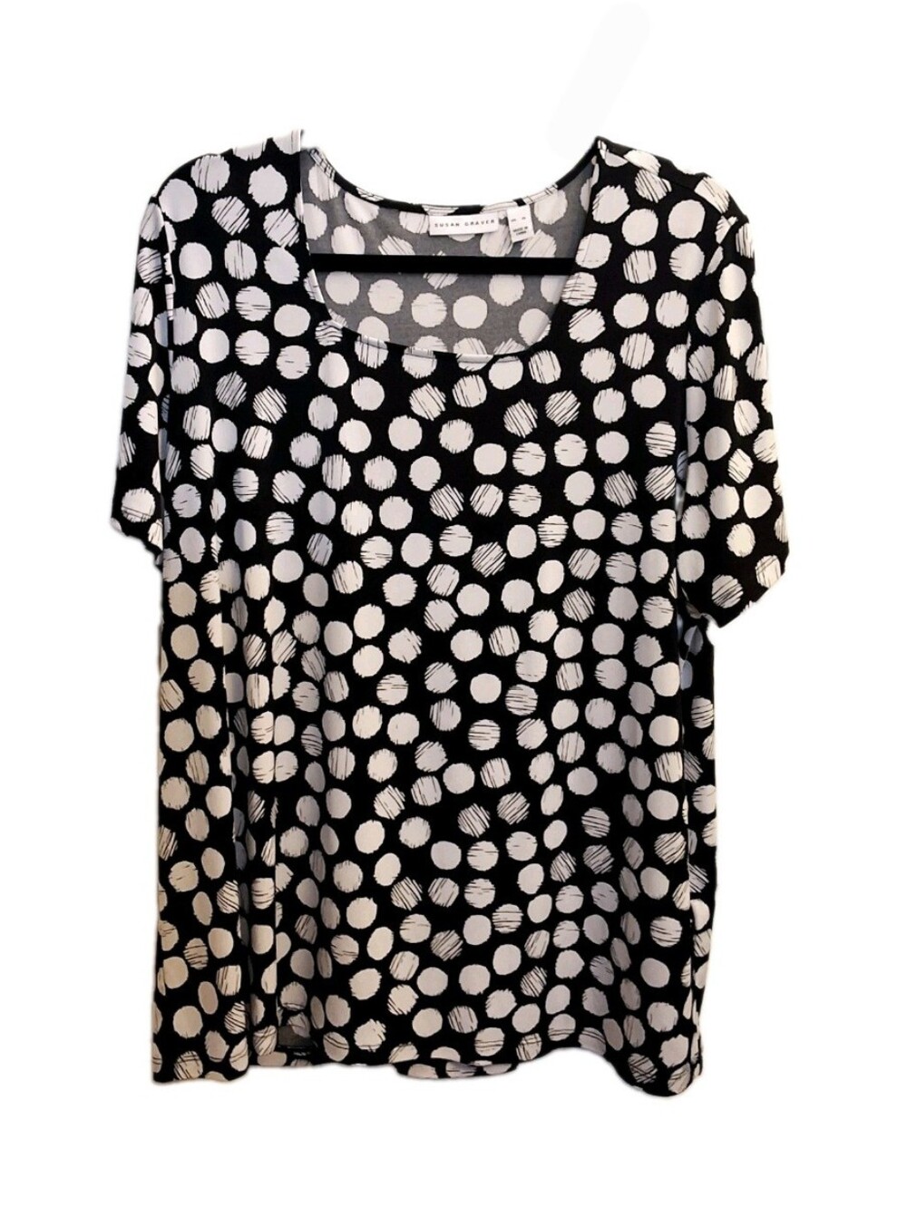 Susan Graver Liquid Knit Womens XL Polka Dot Shirt Classy Business Casual Office